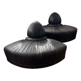1980s Post Modern Roche Attributed to Roche Bobois Leather Round Chairs For Sale