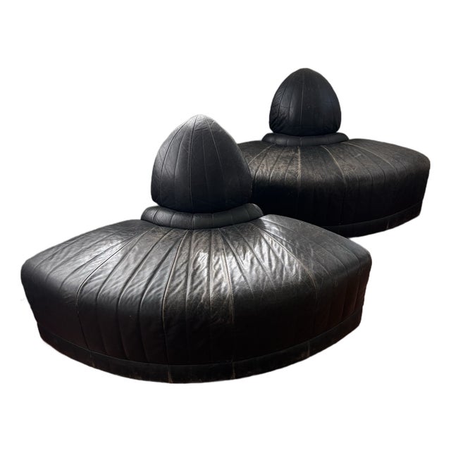 1980s Post Modern Roche Attributed to Roche Bobois Leather Round Chairs For Sale