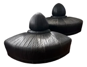 1980s Post Modern Roche Attributed to Roche Bobois Leather Round Chairs