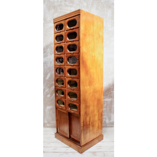 Absolutely superb vintage dudley & co haberdashery shop/display cabinet, comprising of 16 glass fronted drawers and 2...
