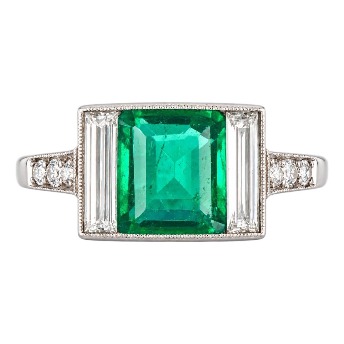 Art Deco 1.58 Carat No Oil Colombian Emerald & Diamond 3 Stone Platinum ...