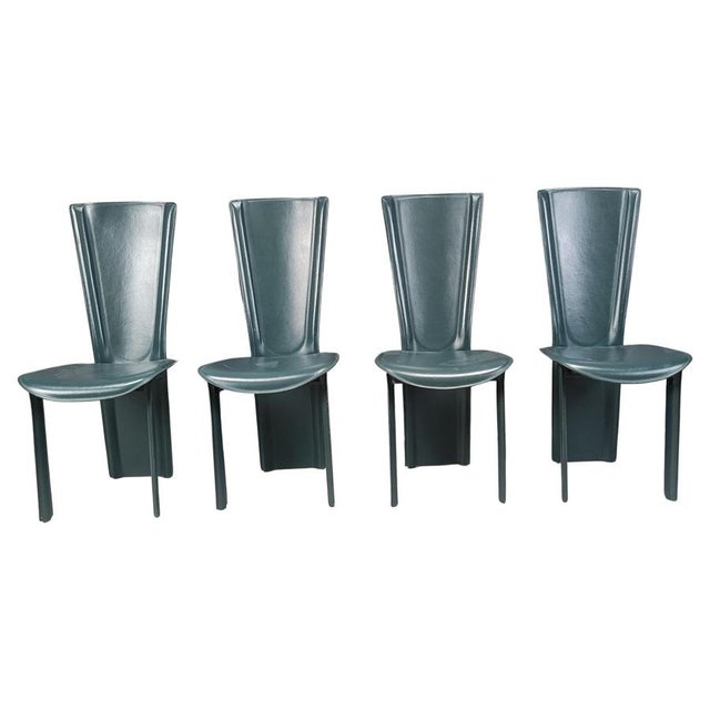 Vintage Green Leather Dining Chairs, 1980s, Set of 4 For Sale - Image 14 of 14