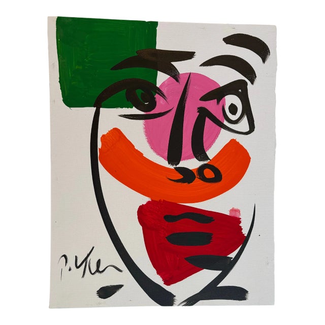 Abstract Geometric Portrait Painting on Canvas, Peter Keil For Sale