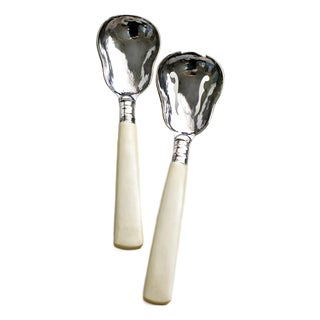 Sterling Silver 925 Plateria Del Pilar Perú Set Serving Spoons (2) For Sale
