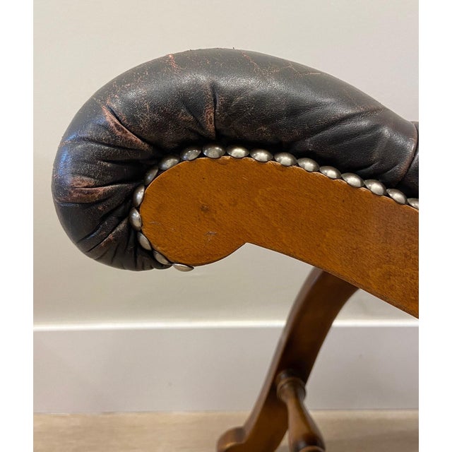 Brown Leather Escabel, 1970s For Sale - Image 11 of 15