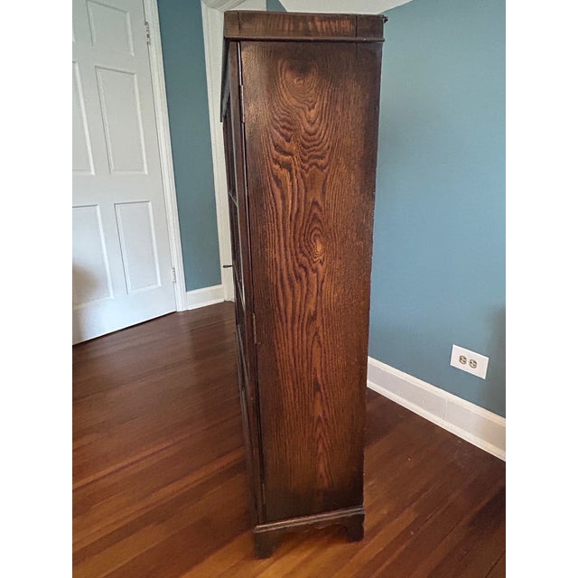 Antique Arts and Crafts Oak Two-Door 3 Shelf Bookcase For Sale - Image 4 of 11