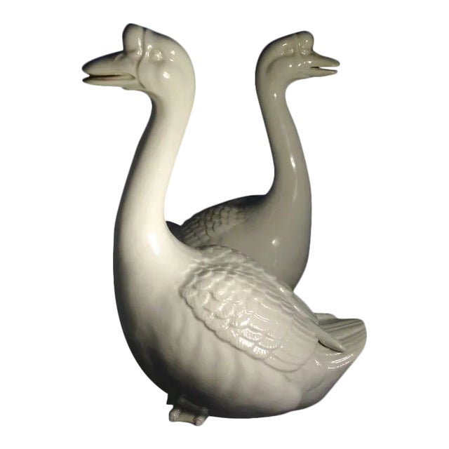 Antique Japanese Kutani Porcelain Models of Geese in Blanc de Chine Glaze- a Pair For Sale
