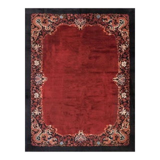 1920s Minimalist Red Rust Antique Walter Nichols Chinese Art Deco 9'3" X 12' For Sale
