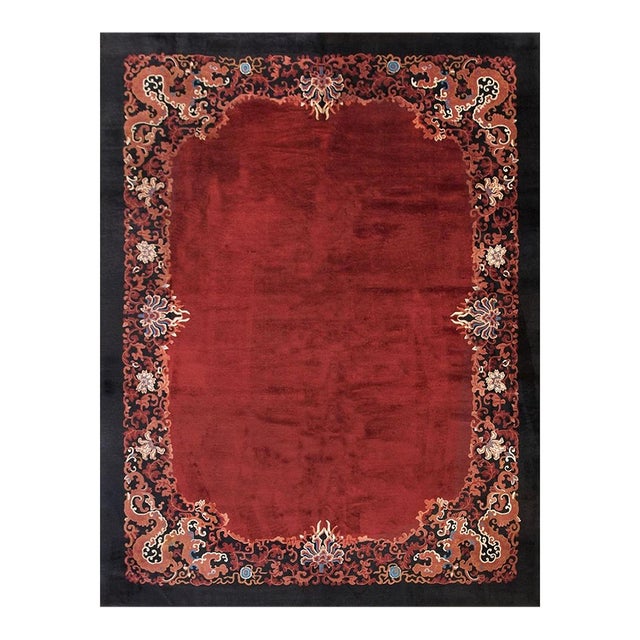 1920s Minimalist Red Rust Antique Walter Nichols Chinese Art Deco 9'3" X 12' For Sale