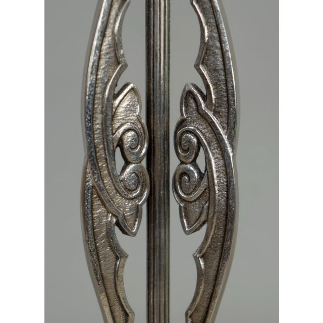 Degue French Art Deco Table Lamp 1930s - Floral Glass & Nickeled Bronze For Sale - Image 6 of 9