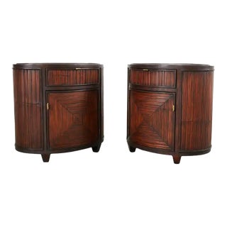 Pair of McGuire Bamboo Oak Drum Form Nightstands or Side Tables For Sale