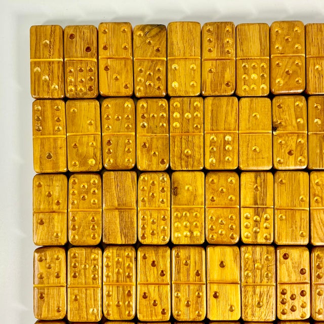 1980s Vintage Arts & Crafts Folk Art Hand Carved Oak Jumbo Dominos Double-Nine Set - 55 Pieces For Sale - Image 13 of 14