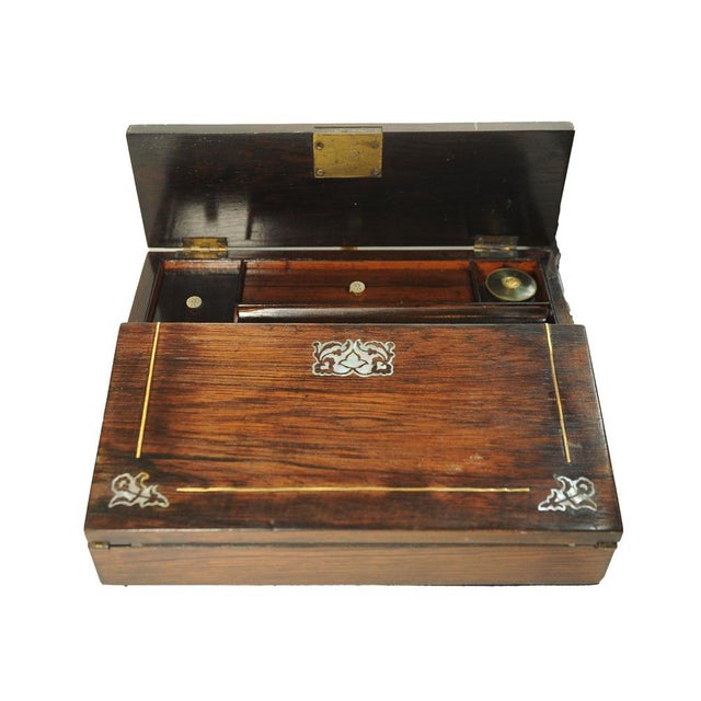 19th Century Rosewood Writing Slope with Inlay, Set of 5 For Sale - Image 10 of 13