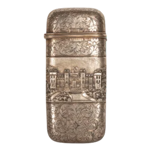Antique Sterling Silver Castle Top Cigar Case Nathaniel Mills Birmingham 1840
