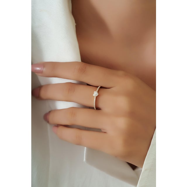 Minimalist Heart Cut Diamond Pave Solitaire Ring With Size 7 in 14k Yellow Gold For Sale - Image 10 of 15