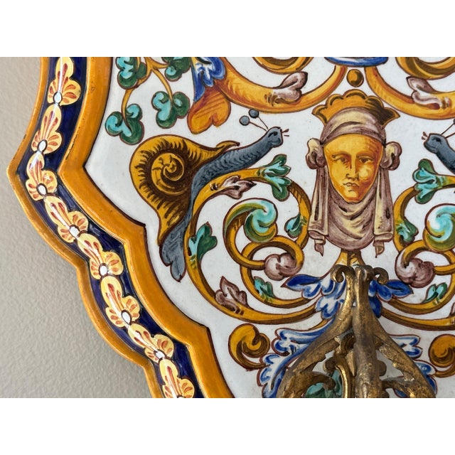 Early 20th Century Gien Faience Pottery Wall Sconce Pair: Majolica Floral, Dolphin Motif - a Pair For Sale - Image 6 of 10