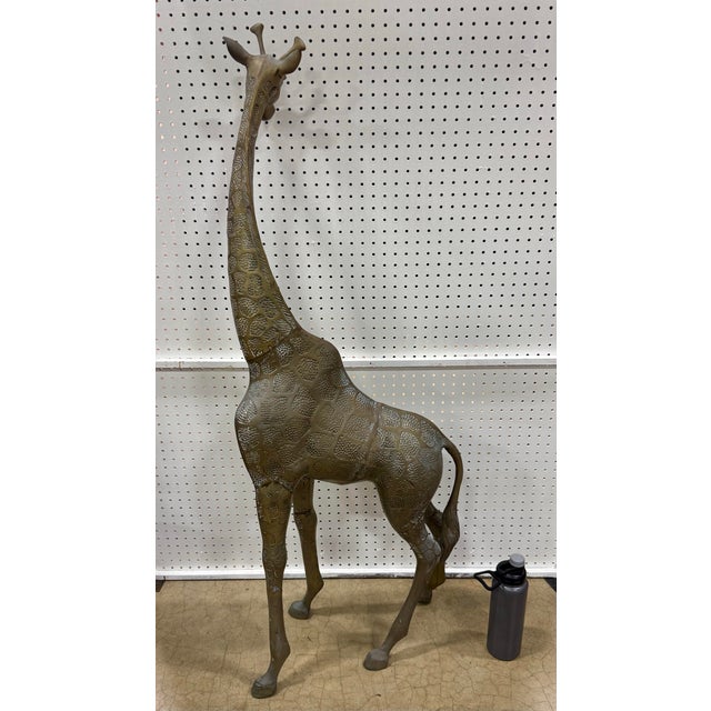 Impressive 54” Vintage Large Heavy Brass Giraffe Sculpture featuring finely detailed casting and a striking presence. A...