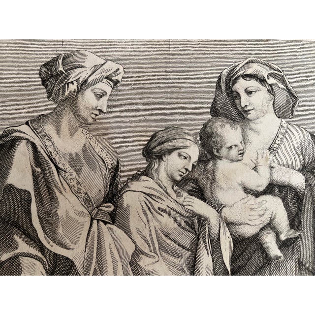 Antique Engraving of Three Women and Child 18th Century For Sale - Image 4 of 5
