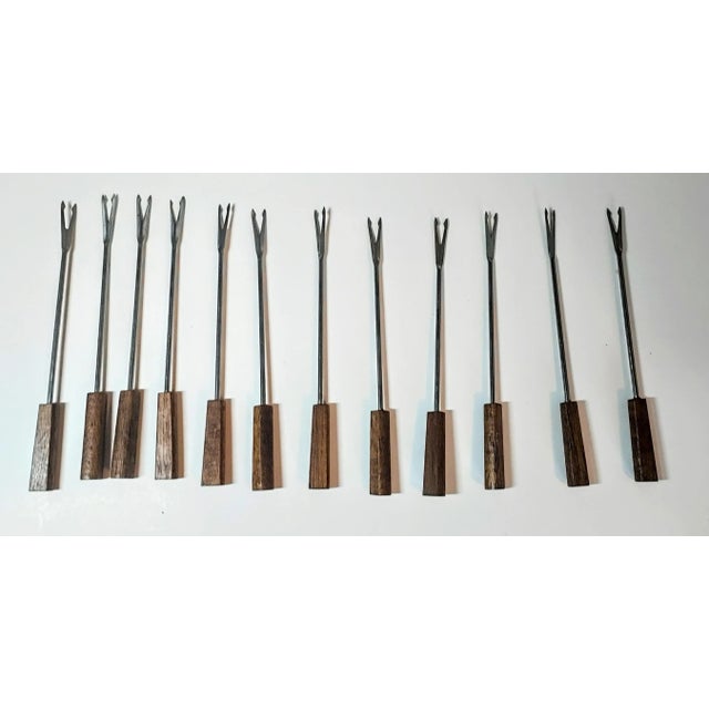 Vintage Walnut and Stainless Steel Fondue Forks Set of 12 Chairish
