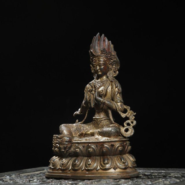 Late 20th Century Fire-Gilded Bronze Vajrasattva Statue Buddhist Deity 8.3" For Sale - Image 4 of 9