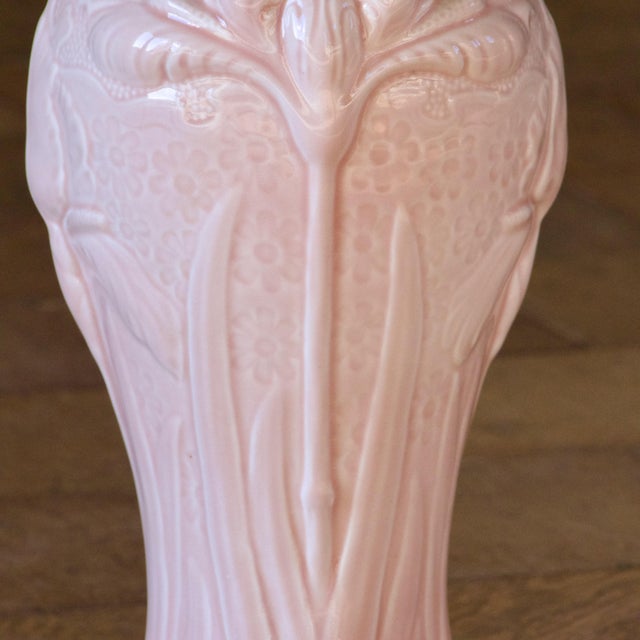 Ceramic Large Antique French Art Nouveau Vase in Pink Majolica from Salins-Les-Bains For Sale - Image 7 of 10