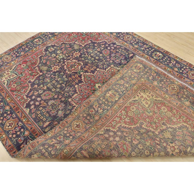Tabriz Rug 6’9” X 9’11” Purple Wool Vintage Distressed Hand-Knotted Carpet For Sale - Image 14 of 15