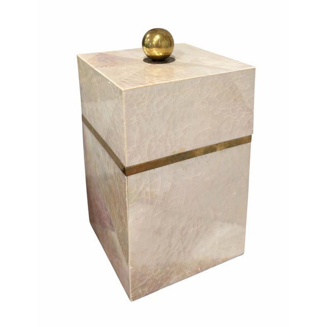 Shell Pair of Maitland Smith Brass and Tesselated Shell Boxes For Sale - Image 7 of 10