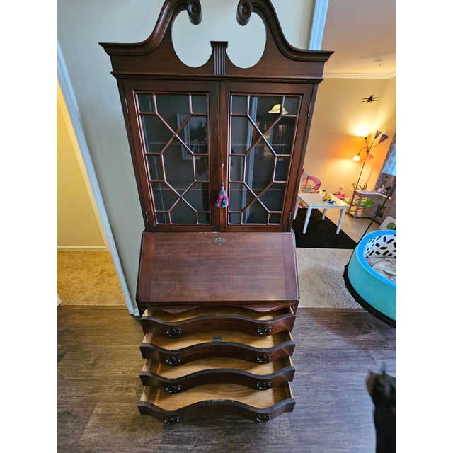 Martin Maddox Antique 1950s Maddox Chippendale Mahogany Secretary Desk For Sale - Image 4 of 12