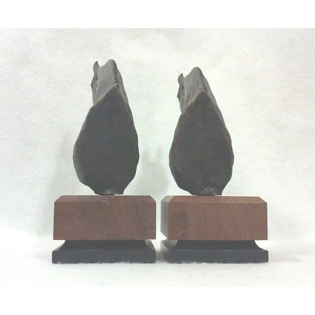 Vintage Equestrian Horse Bookends on Teak Bases-a Pair For Sale In Detroit - Image 6 of 8