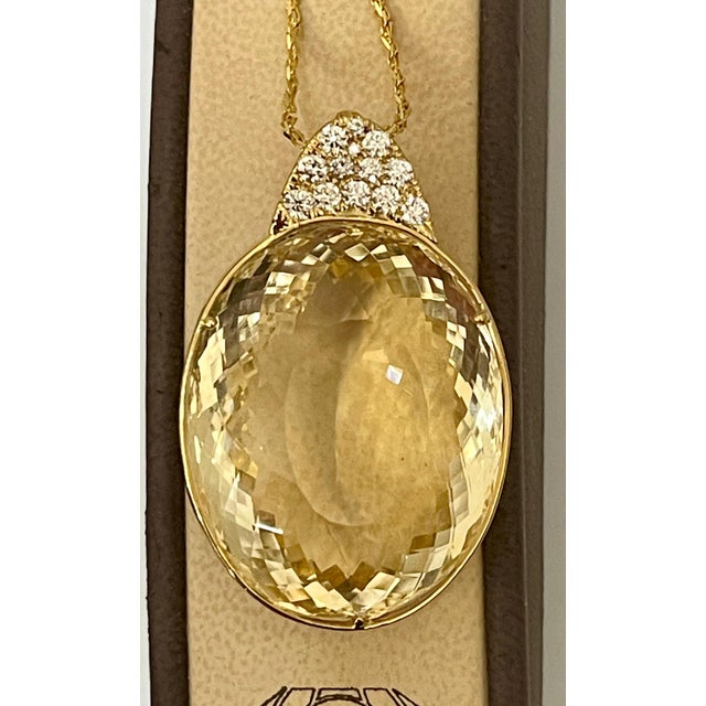 125 Carat Citrine & Diamond Pendent or Necklace 14 Karat Yellow Gold with Chain For Sale - Image 14 of 18