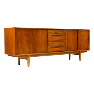 1960s Attributed to Danish Modern Mid Century Teak Credenza Sideboard — Sliding Doors — Dyrlund For Sale