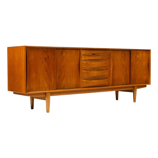 1960s Attributed to Danish Modern Mid Century Teak Credenza Sideboard — Sliding Doors — Dyrlund For Sale
