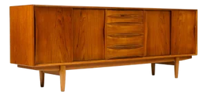 1960s Attributed to Danish Modern Mid Century Teak Credenza Sideboard — Sliding Doors — Dyrlund
