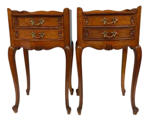 French Walnut Nightstands, 1920s, Set of 2