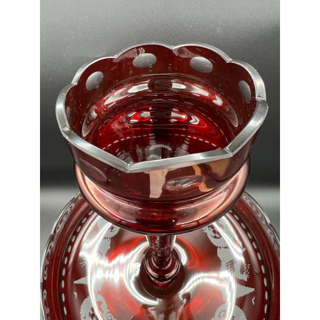 Glass Vintage Bohemian 2 Pc Red Crystal Egermann Czech Art Glass Centerpiece Bowl Vase Epergne Stunning For Sale - Image 7 of 12