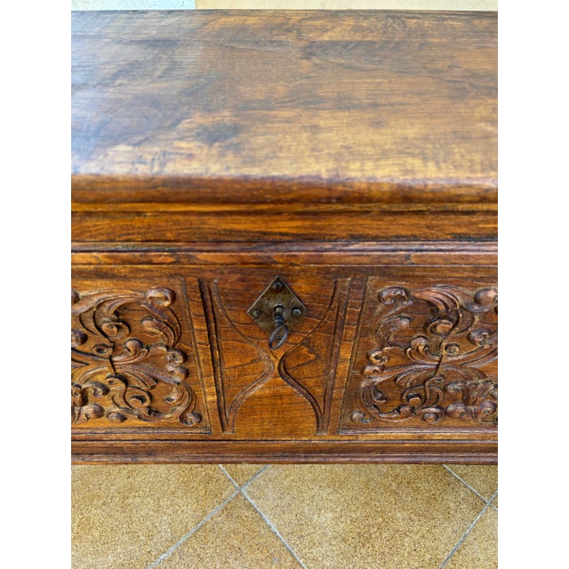 Antique 19th Century Carved Wooden Chest with Iron Hardware, Spain, 1800s For Sale - Image 6 of 13