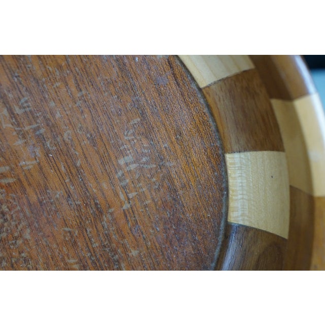 Late 20th Century Vintage Segmented Turned Wood Parquetry Fruit Centerpiece Pedestal Bowl 9" For Sale - Image 5 of 10