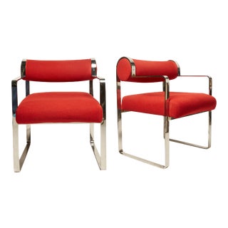 Gastone Rinaldi Style Modern Chrome Armchairs- A Pair For Sale