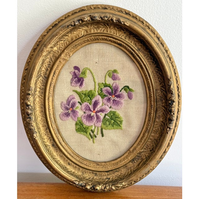 Wood 1970s Floral Needlepoint in Oval Frame For Sale - Image 7 of 7