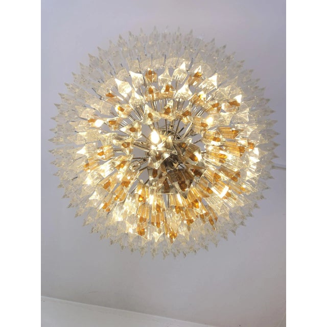 Large Clear and Amber Triedro Murano Glass Chandelier For Sale - Image 4 of 8