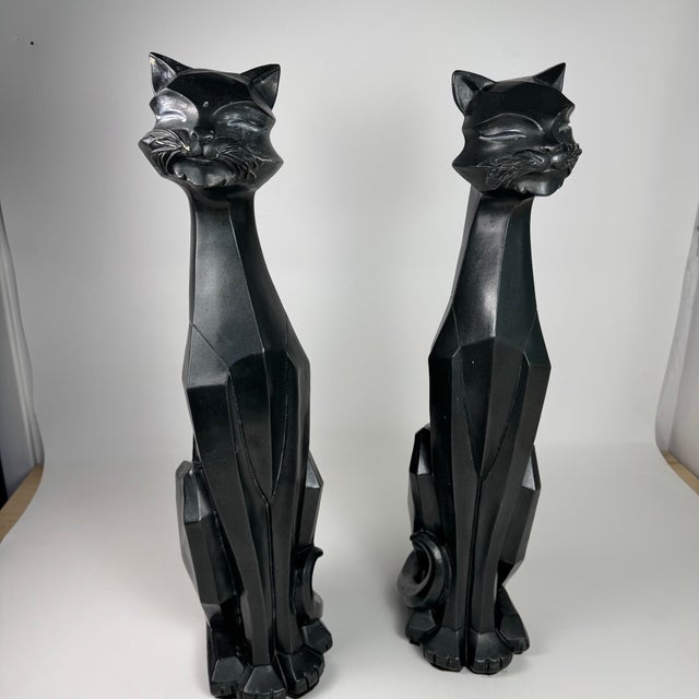 Vintage Mid Century Modern Cubist Cat Sculptures Modernist Art Decor – Hollywood Regency Abstract Cat Pair For Sale - Image 4 of 12
