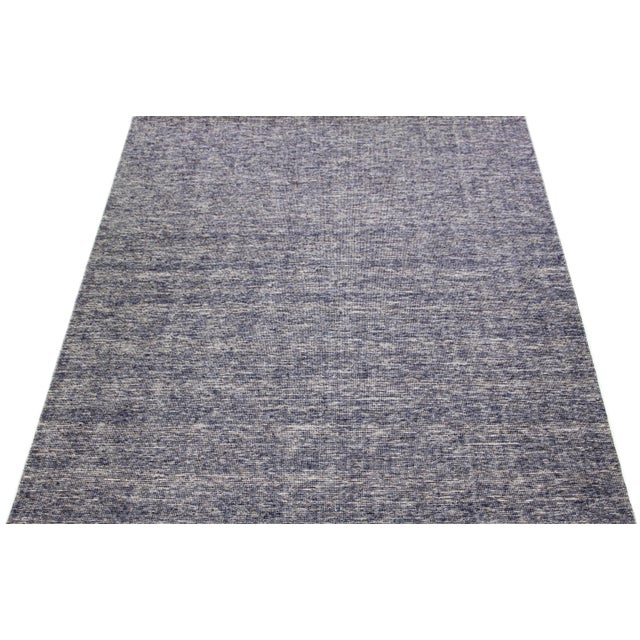 Indian 2020s Apadana's Modern Indian Loop/Cut Handmade Wool Rug in Blue For Sale - Image 3 of 7
