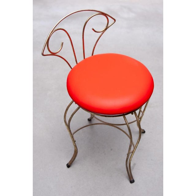 Mid-Century Modern Brass Vanity Chair with Red Leather Seat, France, 1950 For Sale - Image 9 of 10