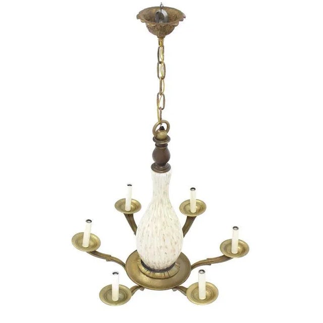 Very brass or bronze nice Mid-Century Modern light fixture chandelier. Perfect for the foyer.