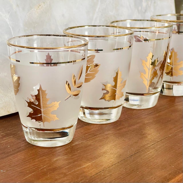 Mid-Century Modern 1960s Golden Leaves Libbey Juice Glasses- Set of Four For Sale - Image 3 of 8