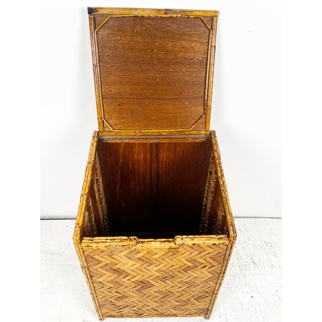 Vintage Woven Rattan Burnt Bamboo Toy Box Hamper For Sale - Image 9 of 11