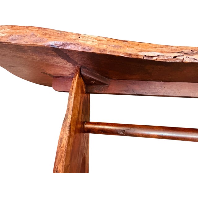 Chestnut Handcrafted Live Edge Hardwood Bench in the Style of Appalachian Folk Art For Sale - Image 8 of 12