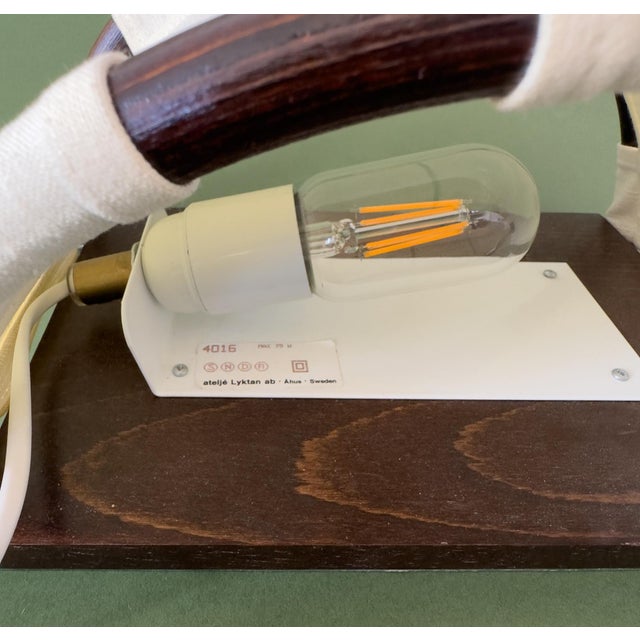 Ateljé Lyktan Pair of Linen and Bamboo Wall Sconces by Anna Ehrner for Ateljé Lyktan, C. 1970 For Sale - Image 4 of 11