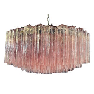 Large Pink Murano Glass Tubes Chandelier, 1990s For Sale