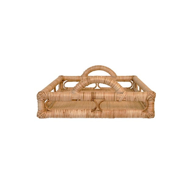 Brand new, special order item. Not vintage. Elevate your table setting with the Tatum Natural Rattan Tray. Handcrafted...